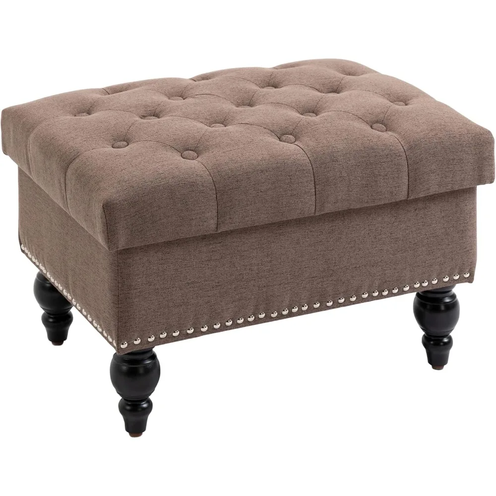 

Ottoman with Storage for Living Room, 25" Storage Ottoman with Removable Lid, Button-Tufted Fabric Bench for Footrest and Seat