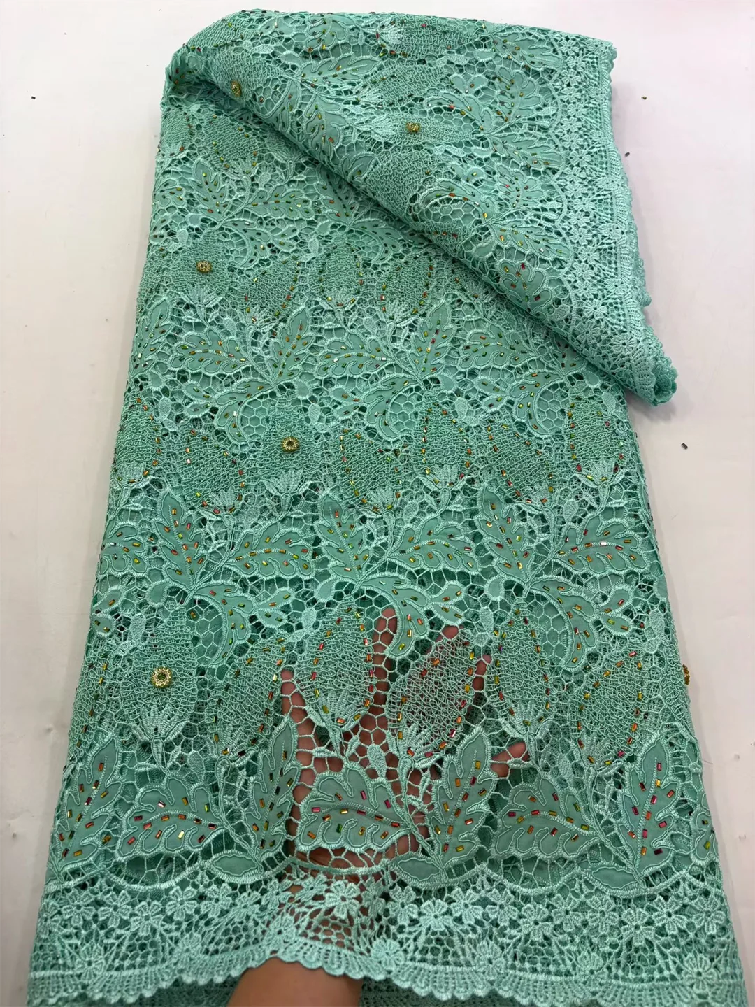 Cotton Embroidered African Guipure Cord Lace Traditional inspired Garment Women Water Soluble Fabric Occasional Wear