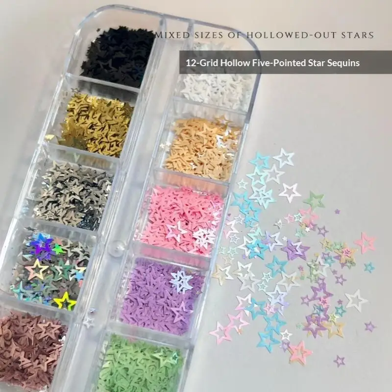 1 Set DIY Manicure Accessories Mixed Color Star Nail Glitter Laser Holographic Sequins Non Toxic For Kids Adults