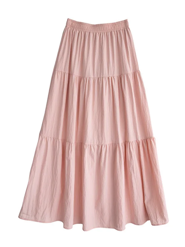 Taille haute ample Laidba Sle f jupe décontracté couleur Pure a-ligne jupe pour les jeunes femmes confortable taille élastique conception