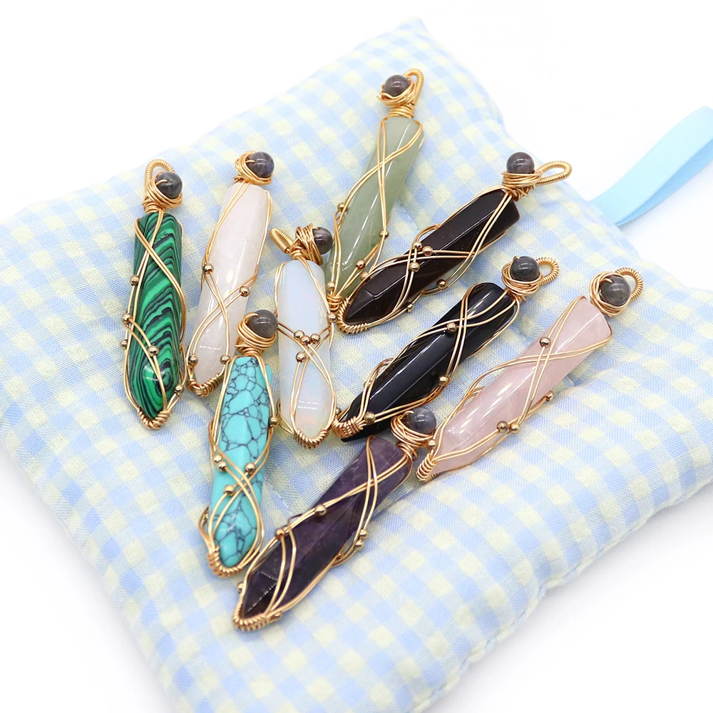 Prismatic Natural Crystal Point Pendant Hand‑twisted Brass Wire Wrapped Stone Bar with Accent Bead Dual‑end Bail Amulet Charm