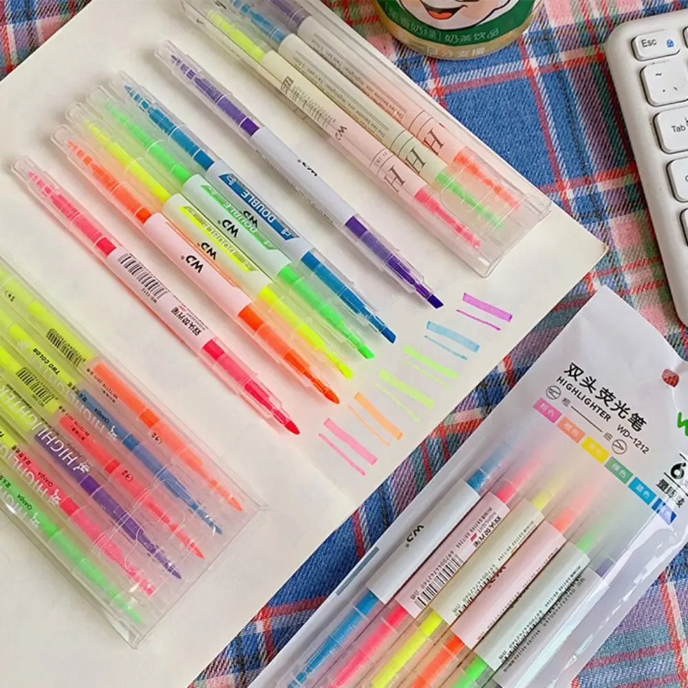 

3/6Pcs/Set Pastel Highlighter Pen Set Double Headed Drawing Fluorescent Pen Student Stationery Colorful Markers Pens
