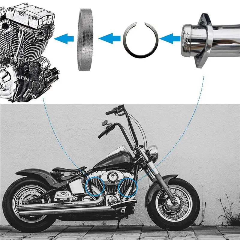 Steady 2X Exhaust Flange Install Kit Flanges Gaskets C-Clips Nuts Washers For Softail Sportster Dyna Touring 30-0205