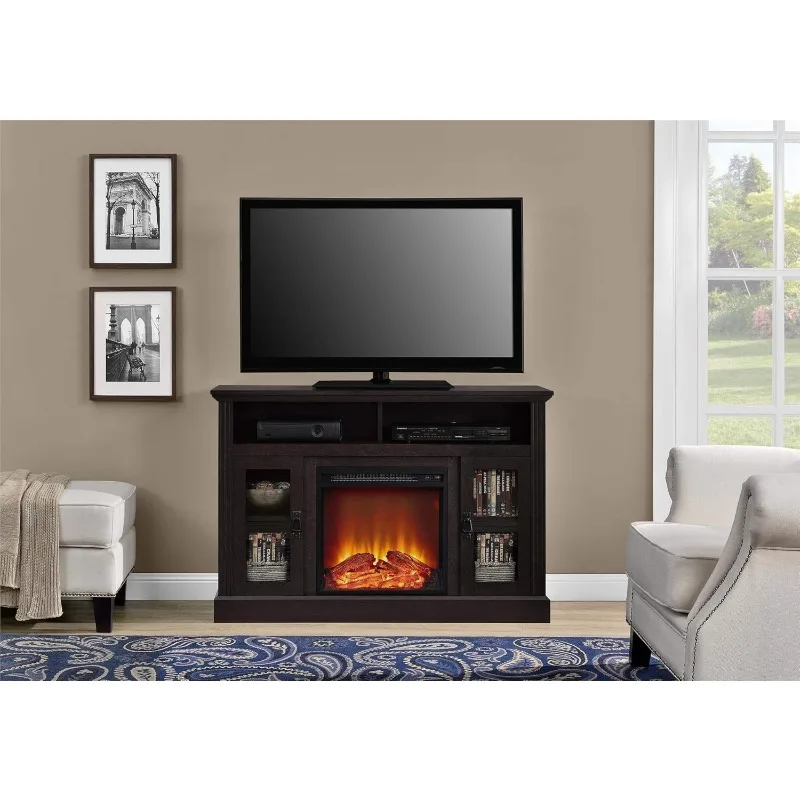 Chicago Fireplace TV Stand for TVs up to 50 Inch, Replaceable Electric Fireplace Insert Heater, Realistic Log and Flame Effect,