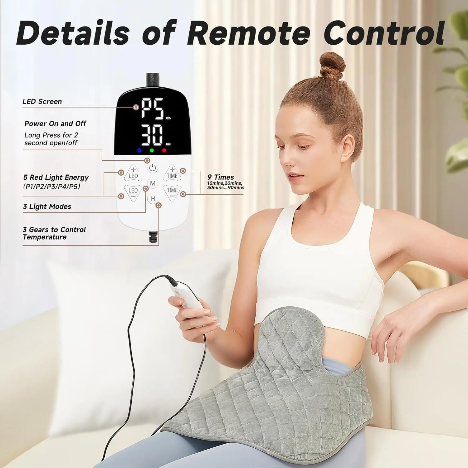 Shoulder Back Heating Pad RedLight Therapy for Body Wearable Near Infrared Shawl Therapy Belt Neck Warmer Adjustable Temperature view 4