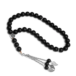 Cuentas de oración musulmanas hechas a mano, cristal esmerilado negro de 10mm, cuentas de oración TASBIH islámicas, joyería vendida