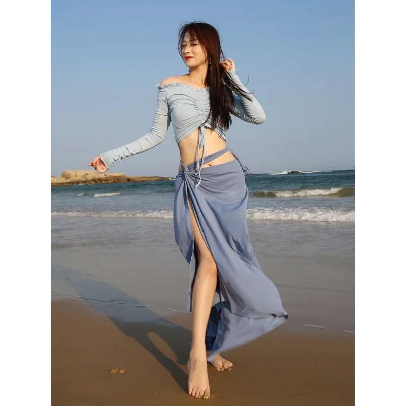 Recién llegado traje de práctica de danza del vientre traje de baile Sexy de manga larga para mujeres principiantes Otoño Invierno