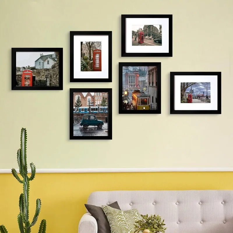 8x10 Picture Frame Black Set of 6, Display Pictures 5x7 with Mat or 8x10 Without Mat for Wall Mounting or TableTop