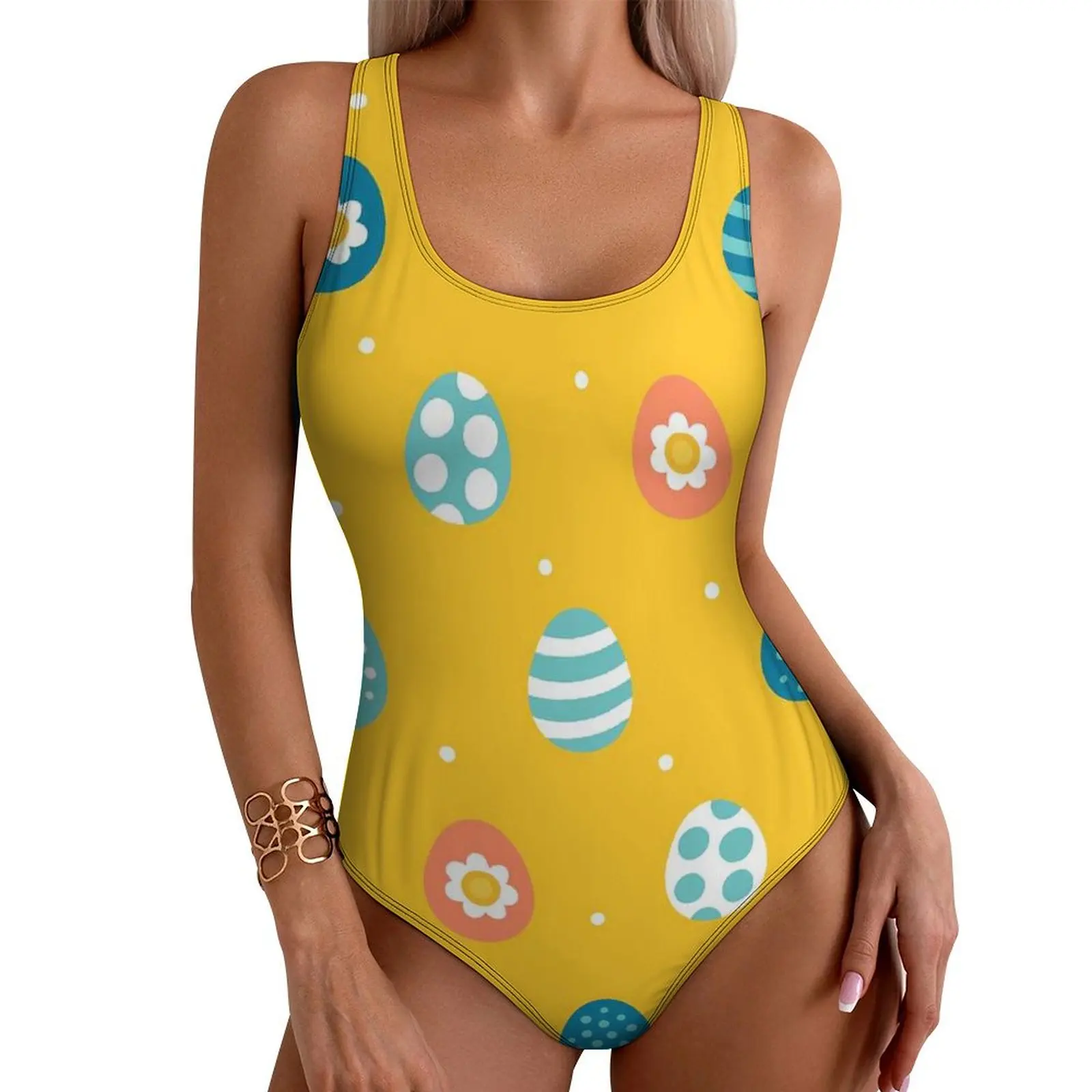 

Easter Egg Bombs Swimsuit Sexy Colorful Print One Piece Swimwear Push Up Bodysuit Korean Fashion Beach Monokini