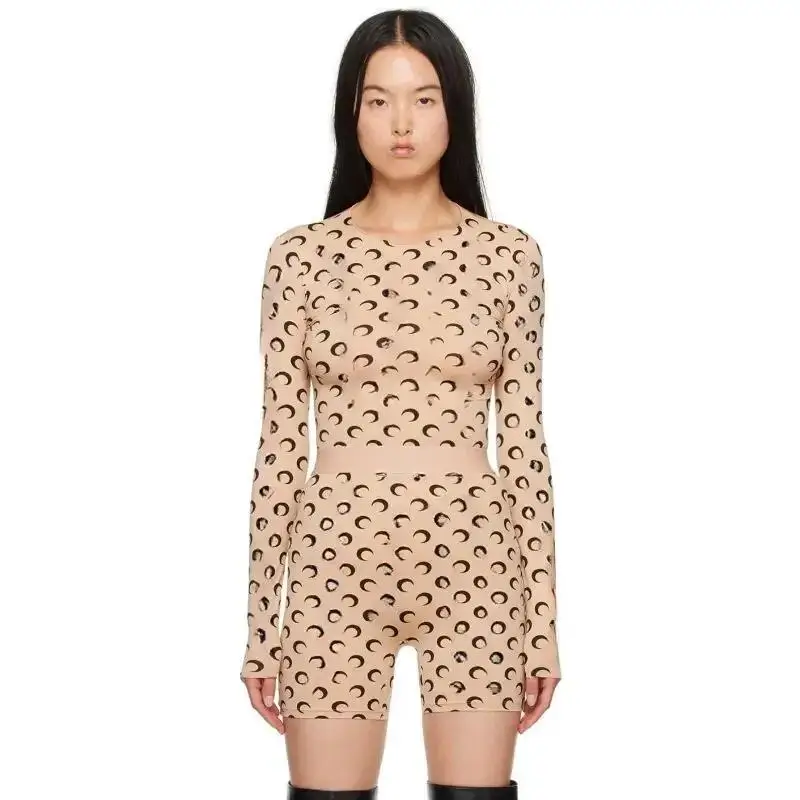 Moon Print Tshirt Women Summer Fashion Long Sleeve Top Korean Style Casual Streetwear Spicy Girl Elastic Sunscreen Top