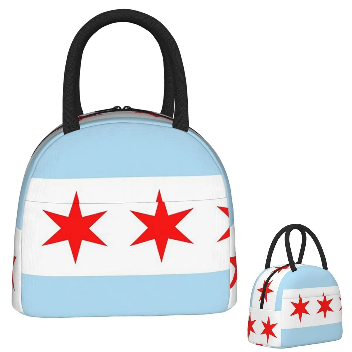 

Patriotic Chicago Flag Insulated Lunch Bag for Women Kids Portable Food Boxes Thermal Lunch Box Tote