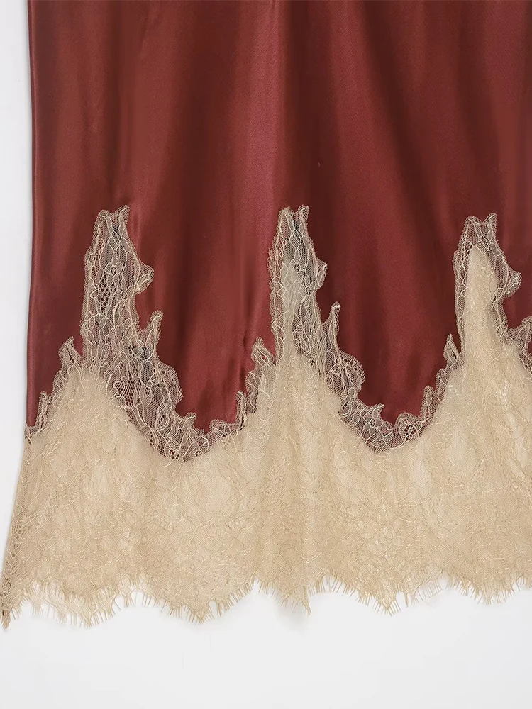 여성 랩 스커트 2025 여성 가을 패션 솔리드 컬러 새틴 레이스 스플라이스 하이 웨이스트 스커트 여성 우아한 파티 스커트