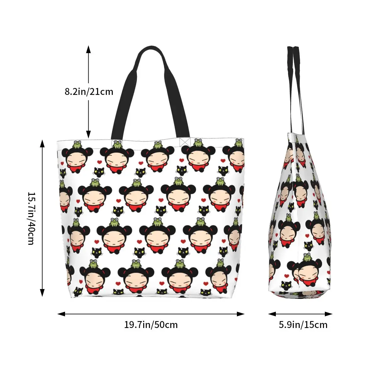 Cute Lovely Cartoon Pucca Shopping Tote Bag Canvas Large Capacity Shoulder Bags Shopper Grocery Handbag for Women