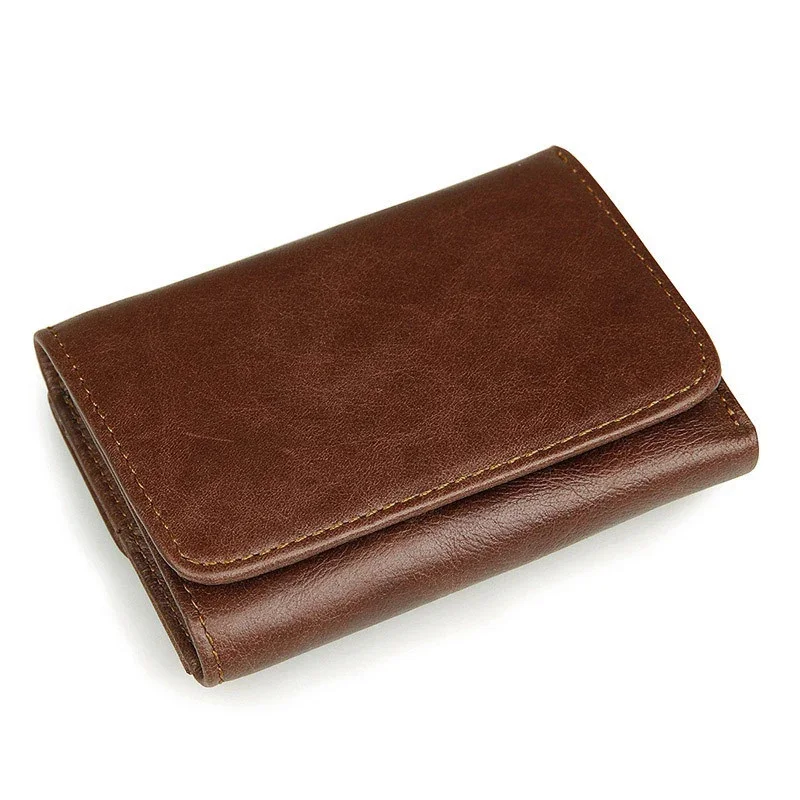 

Trifold Leather Short Wallet For Men RFID Purse Multi-functional Genuine Large Capacity Card Holder Business