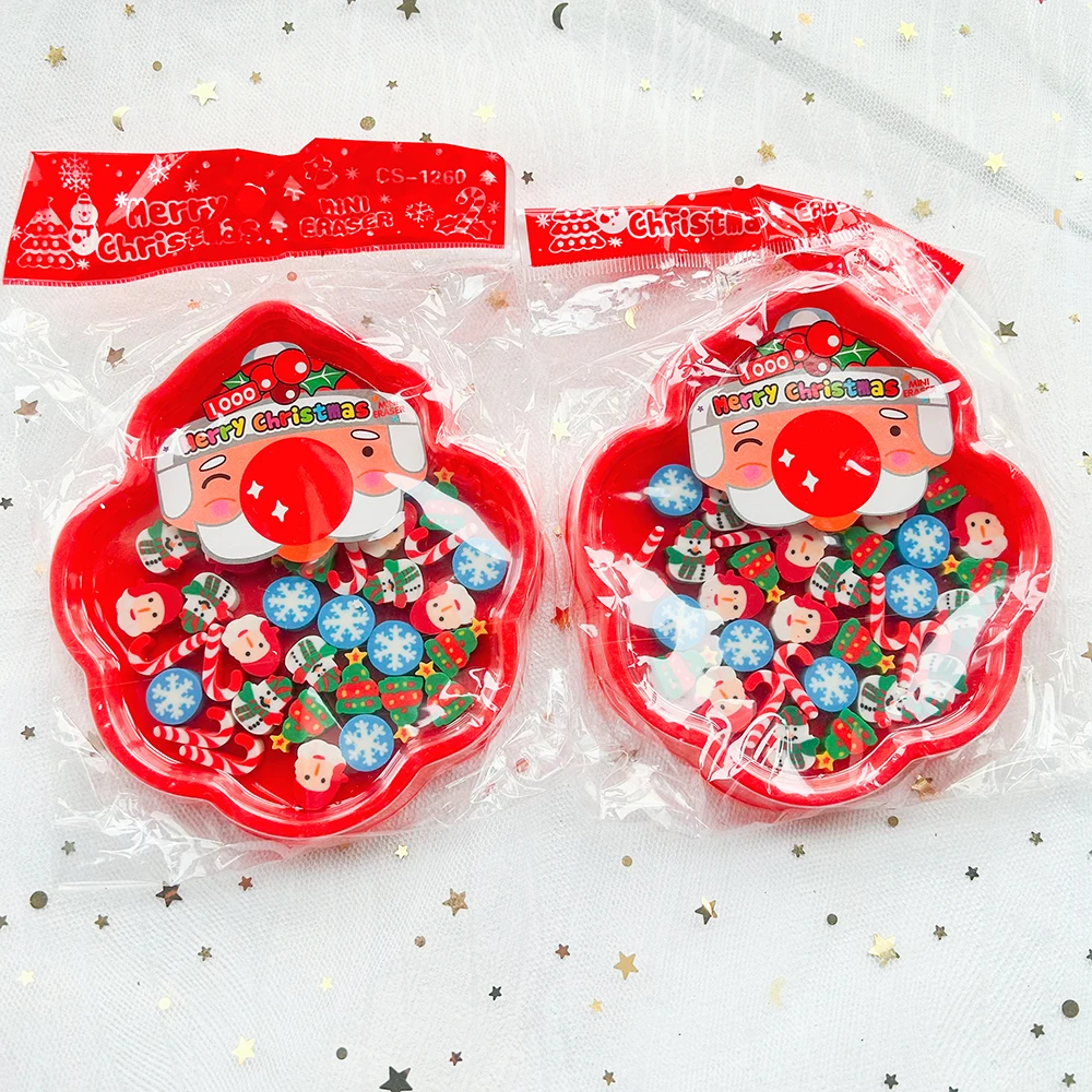 30 PCs Cute Merry Christmas Eraser Mini Santa Erasers Set Stationary School Supplies Kawaii Stationery Kids Gifts Promotional