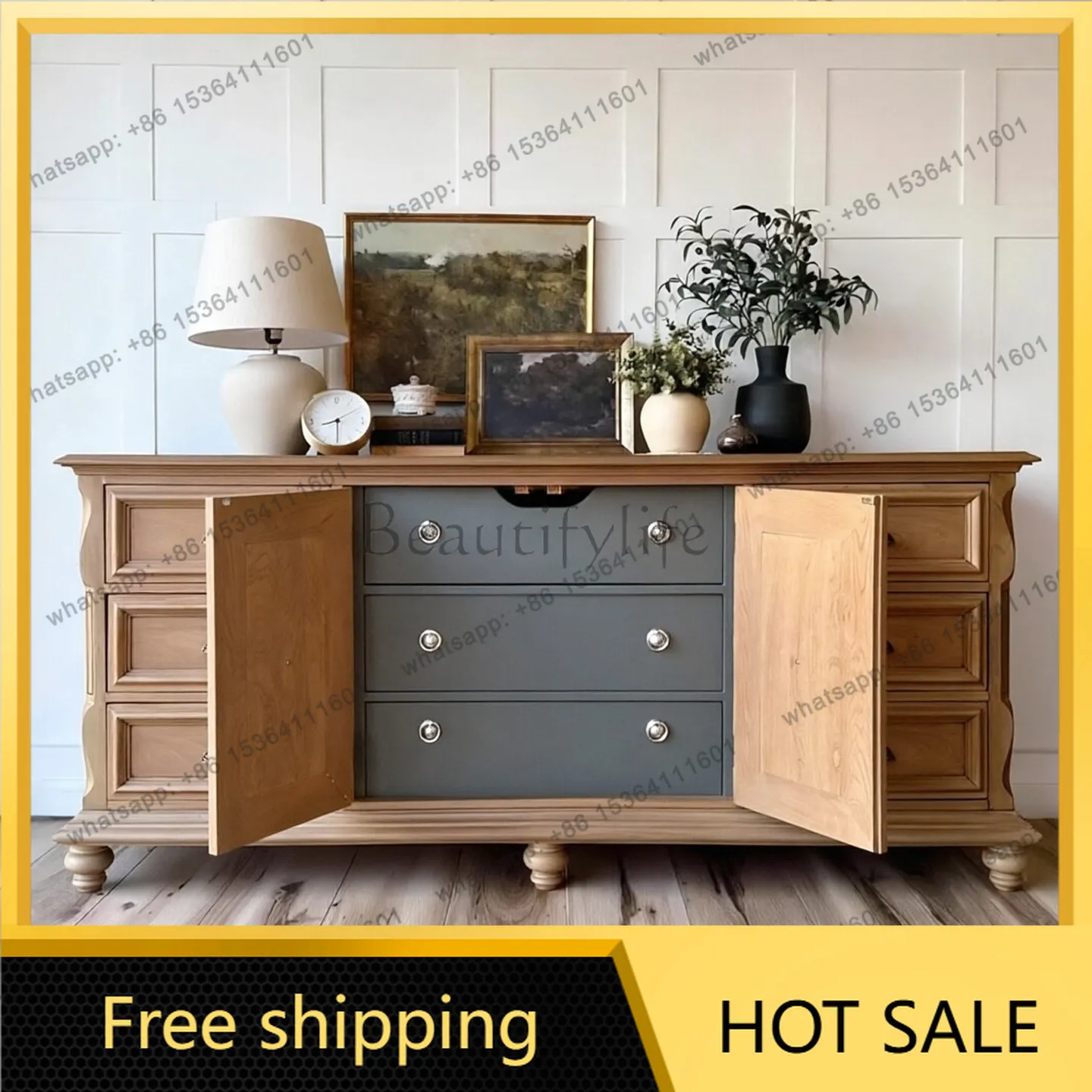 Factory Direct French vintage solid wood carved sideboard vintage vintage living room storage cabinet