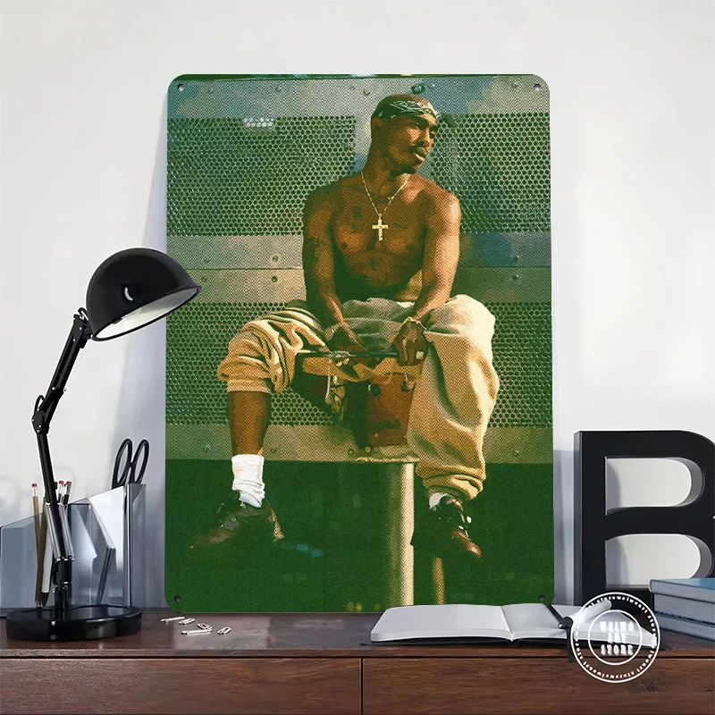 Tupac Shakur Sitting Outdoors Metal Poster Customized Wall Art Retro Vintage Tinplate Signs for Home Decor Room Decoration Items