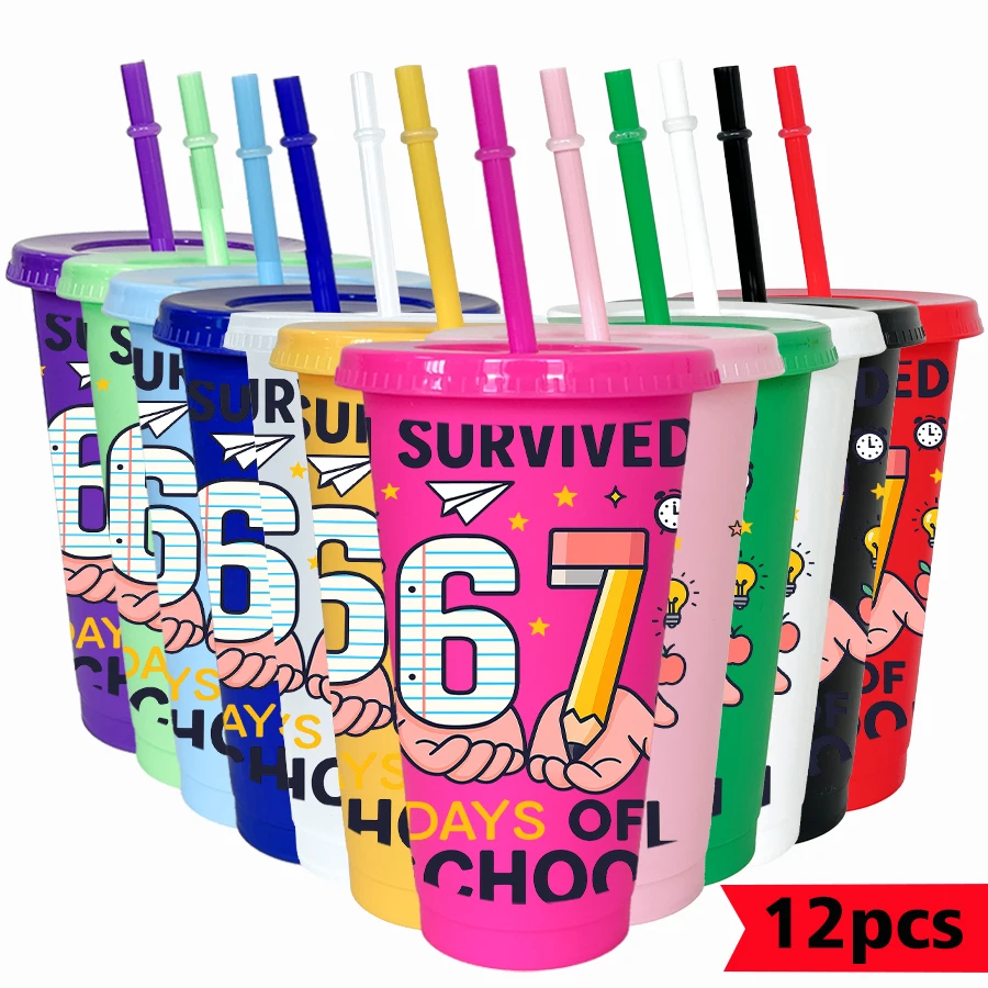 

12Pcs/pack paper airplane 67 pattern 26oz colorful plastic tumbler birthday party drinking utensils homecoming water cup