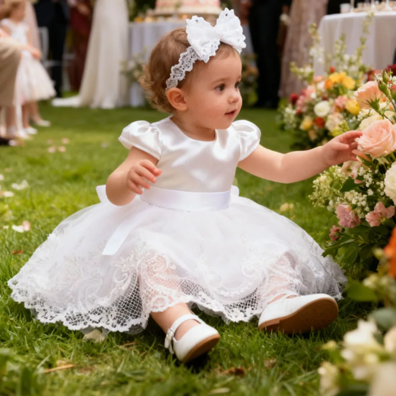 Festive Dress For Girl Eid Wedding Baby Dress Elegant Embroidery Flower Princess Dress Toddle 1st Birthday Party Baptism Dress