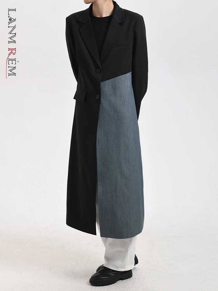 LANMREM-gabardina empalmada de diseñador de moda para mujer, cortavientos de un solo pecho con contraste de Color, novedad de primavera 2024, 26D8104