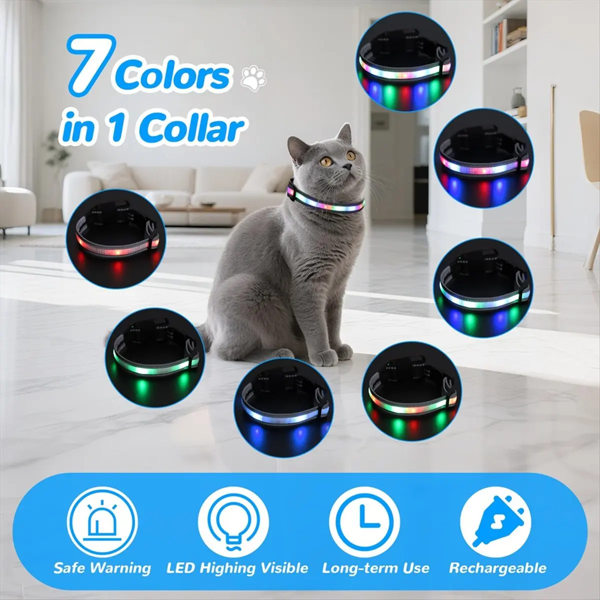 Cat Collar,Lighted Cat Collars for Night,Rechargeable Waterproof LED Cat Collar with Remote,Dog Lights for Night Walking