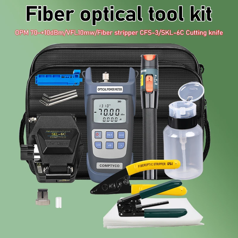 Imagem -02 - Ftth Fiber Tool Kit com 10mw Fibra Óptica Power Meter Vfl Aua7s Cleaver Vcfs3 Port Stripper Mais Novo