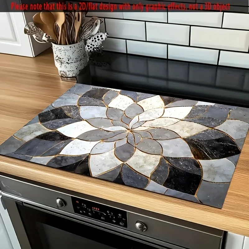Cubierta de Lujo para Estufa con Diseño Floral Dorado, Protector de Quemador Antideslizante y Resistente al Calor, Tapete Protector de Estufa con Mosaico de Mármol para Estufas Eléctricas y de Gas