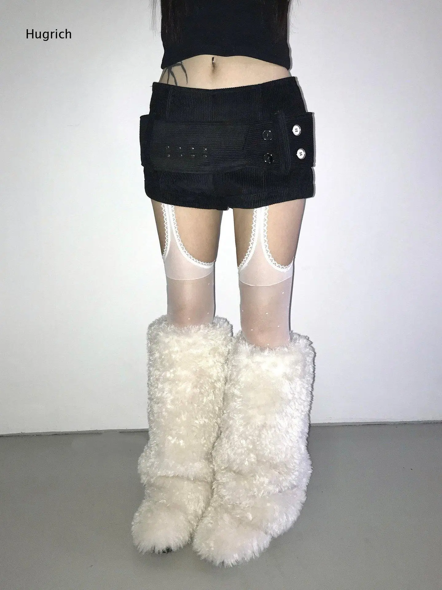 Solid Black Corduroy Mini Shorts Multi Button Decor Wide Waistband Low Rise Slim Fit Punk Streetwear Women Casual Shorrt Pants