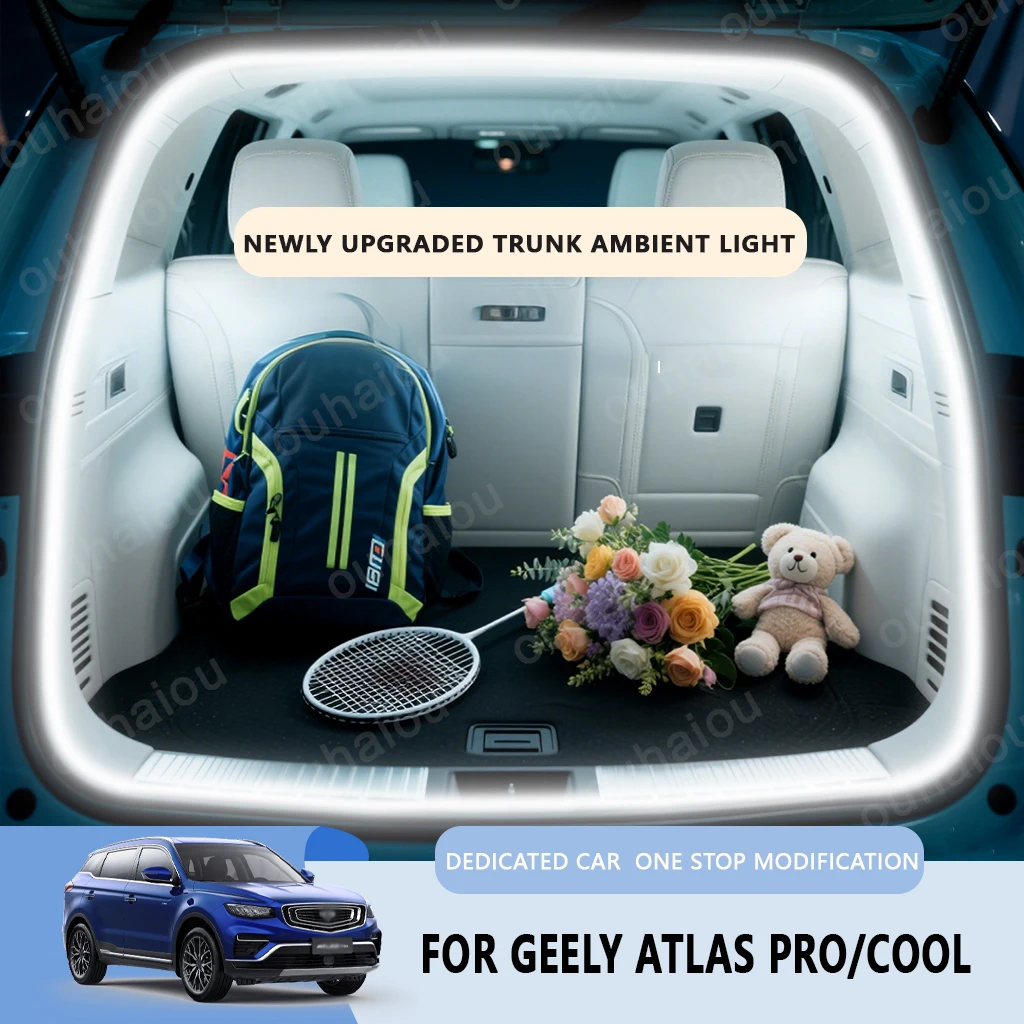 

Для Geely ATLAS PRO/COOL модификационный светильник багажника Атмосферные фонари Белый теплый белый Задний багажник Светодиодная панель