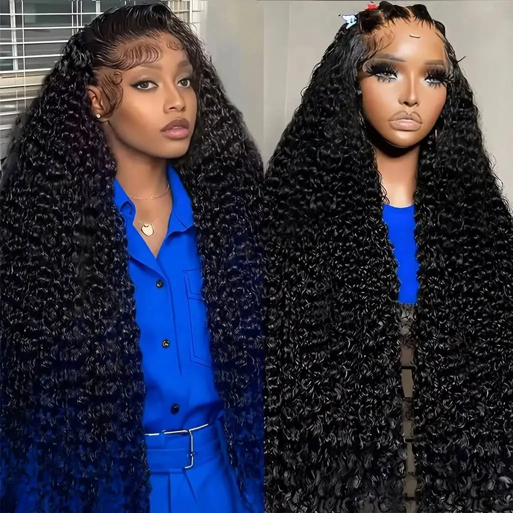 Curly Deep Wave 360 Lace Frontal Wigs HD Transparent Lace Brazilian Human Hair 200% Density 36 38 42 Inch Pre Plucked For Women