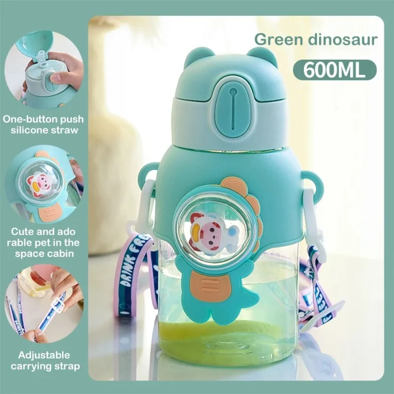 600ML Kawaii Summer Children's Water Cup High-value Fall-proof Straw Cup Boys and Cirls Go to School Baby Kettle