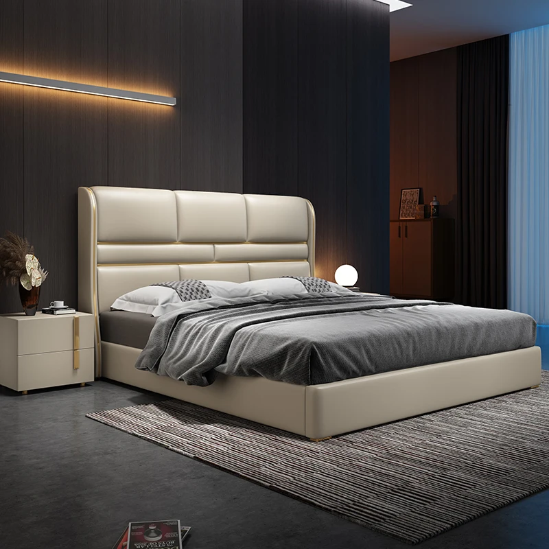 Letto matrimoniale confortevole in legno stile semplice nordico scatola letto matrimoniale alla moda comoda camera da letto matrimoniale illuminata 2 Personnes