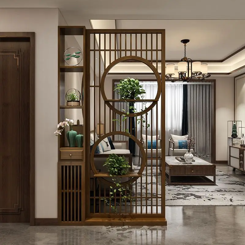 

New Chinese-style solid wood screen grille, entrance cabinet, living room and household facing the door, entering the hous
