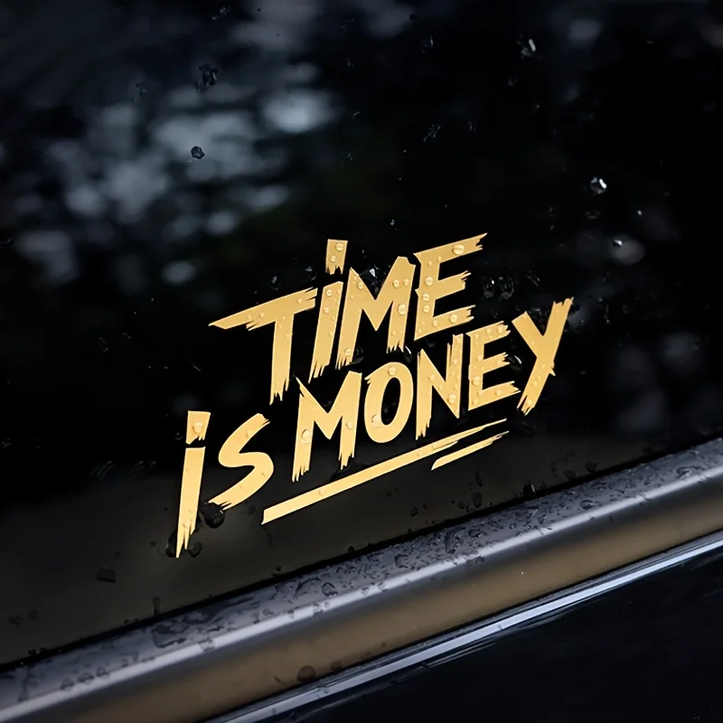 

1PC "TIME IS MONEY" Text Sticker (Gold) - Waterproof Vinyl for Car Laptop Decoration