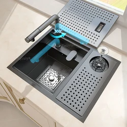 Fregadero de cocina de acero inoxidable, tanque de barra de lavado de taza oculta, lavabo multifuncional, Mini ranura única pequeña con placa de cubierta