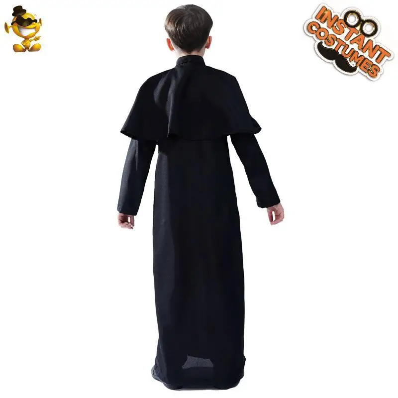 زي راهب للأطفال الذكور لحفلات الهالوين، ملابس تنكرية للعب الأدوار، زي كاهن من مادة البولي يوريثين لحفلات الكاريوكي