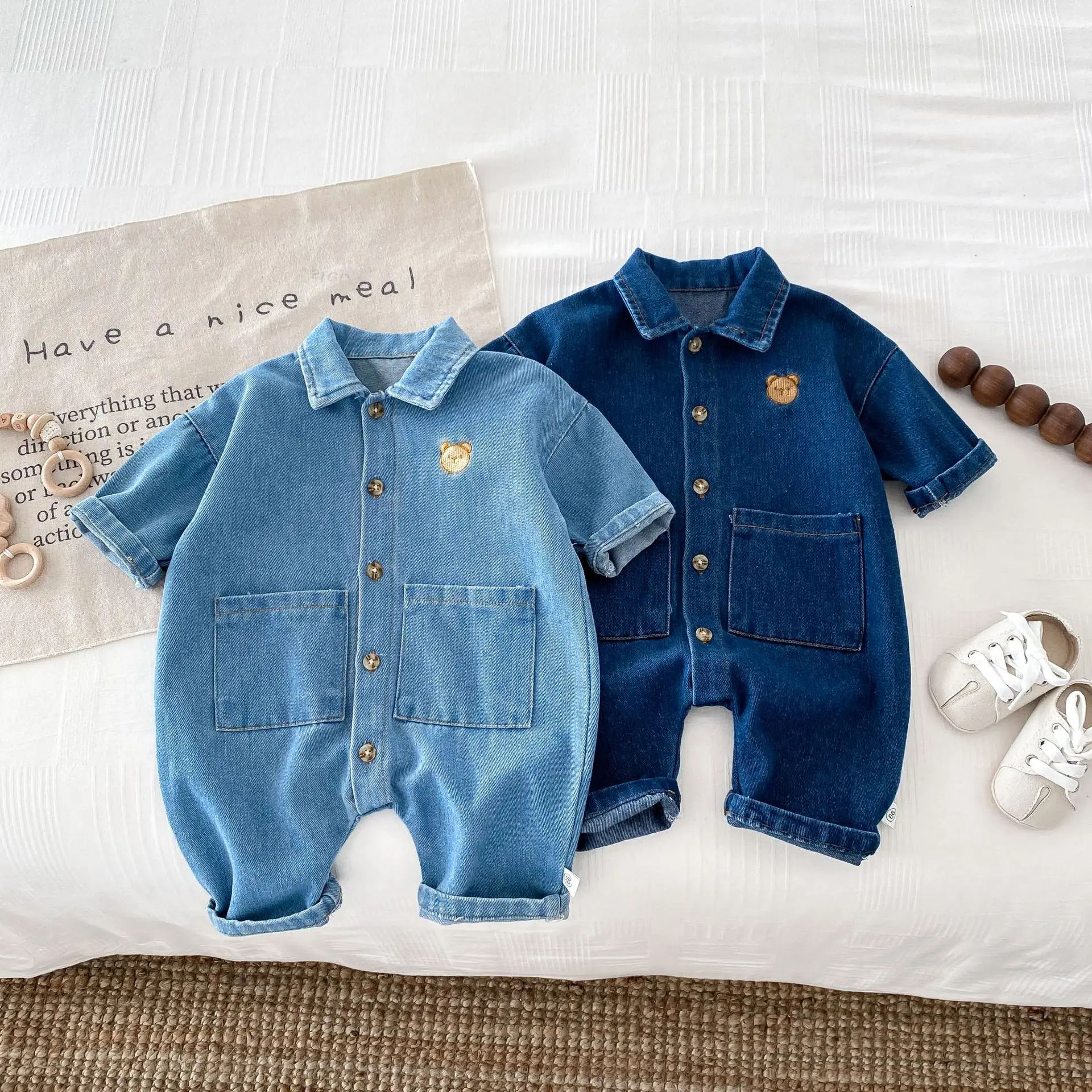 

Infant Boy Girl Fashion Jeans Jumpsuit Casual Newborn Clothes 0-24M 2025 Autumn New Baby Long Sleeve Lapel Denim Romper