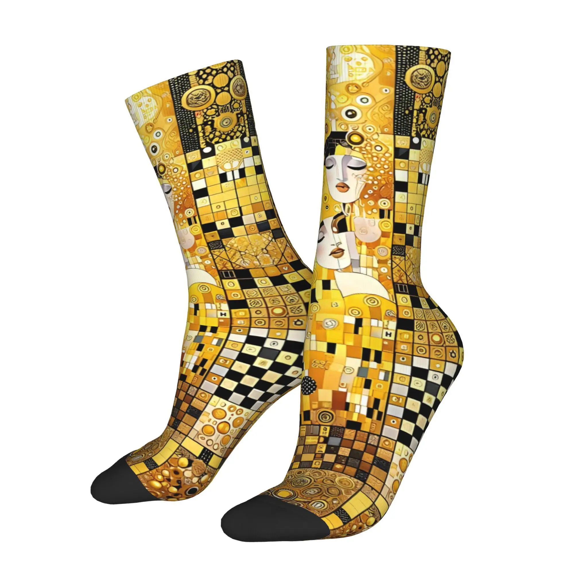 

Забавные носки для мужчин Klimt, золотая картина, хип-хоп, Harajuku, счастливый дышащий узор, носки с принтом, бесшовный подарок