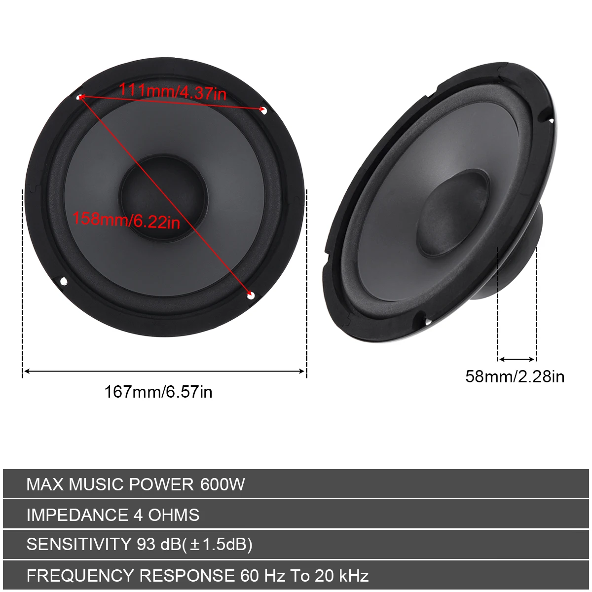 2pcs 6.5 Inch Subwoofer Car Speakers 2-Way 600W Auto Door Audio Music Stereo Full Range Frequency Automotive Speakers