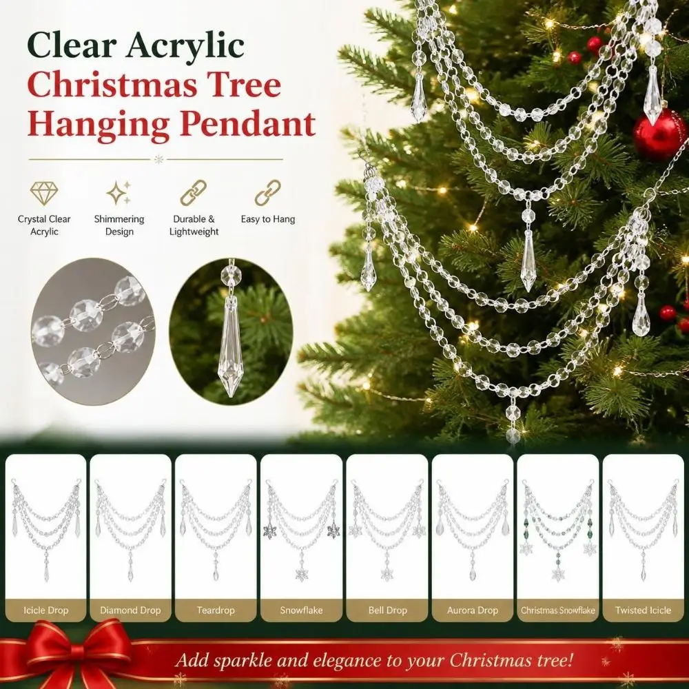Clear Christmas Tree Hanging Pendant Faceted Octagonal Beads Crystal Look Pendant Bead Chain Assorted Pendants