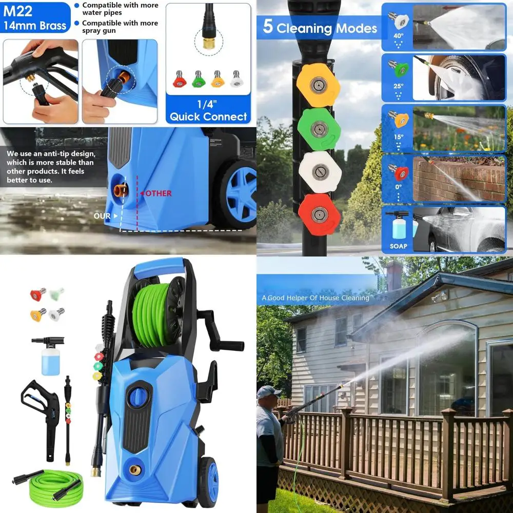 

Электрическая мойка высокого давления 5000 PSI с бутылкой для моющего средства, шлангом 33 фута и 4 насадками для автомобилей, дома и уборки на улице