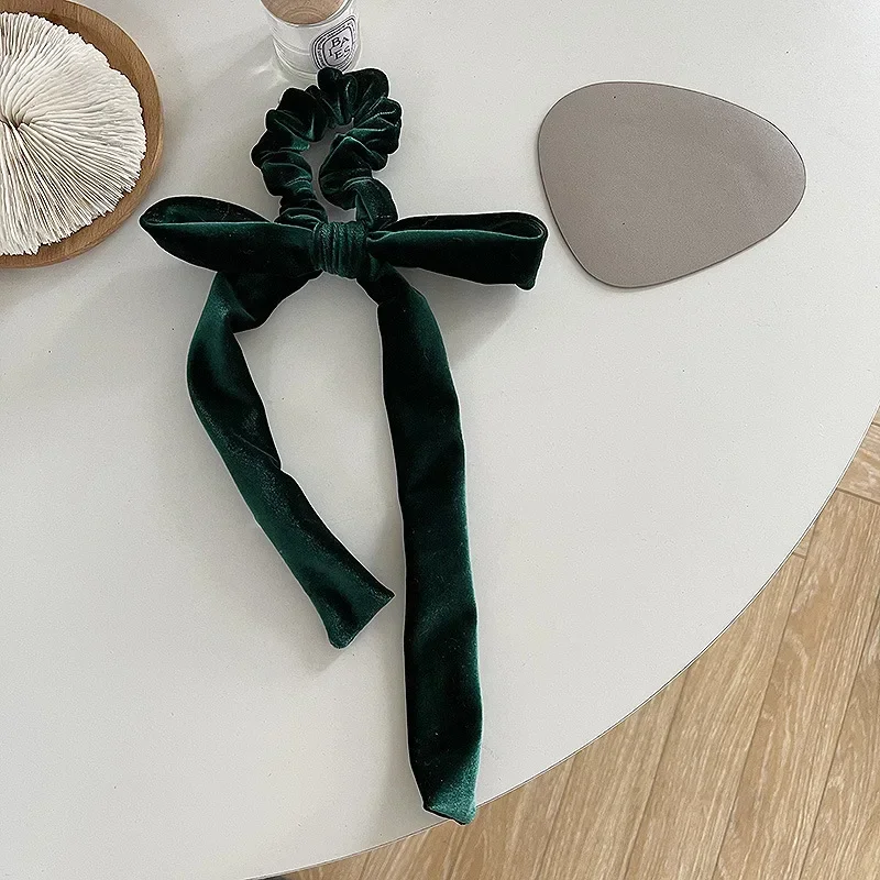 Scrunchies per capelli lunghi in nappa di velluto Vintage Bowknot donna porta coda di cavallo Streamer archi fasce per capelli elasticizzati