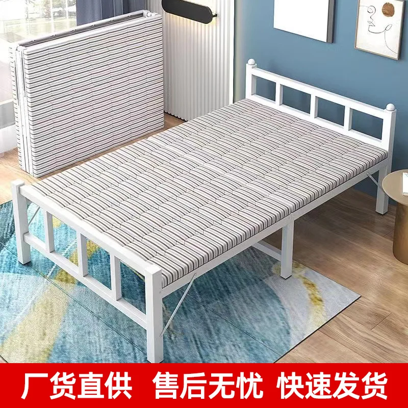 Household Folding Bed Portable Single Accompanying Rental House Wooden Iron Bed Dormitory Office Simple Bed Small Size