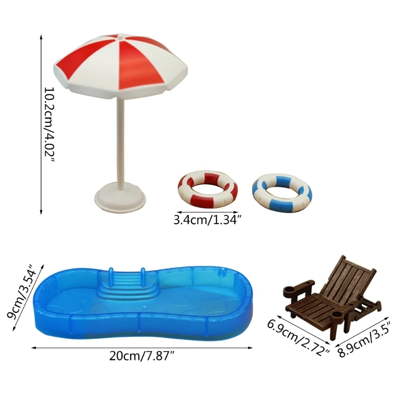 conjunto praia para casa bonecas, miniatura, piscina, cadeira praia para casa bonecas, decorações para festa