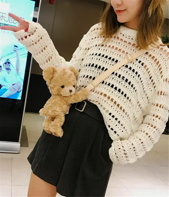 Urso bonito do sorriso Saco macio da boneca do luxuoso para mulheres e meninas, mini saco do mensageiro do cruz-corpo, mini sacos adoráveis do urso, presentes