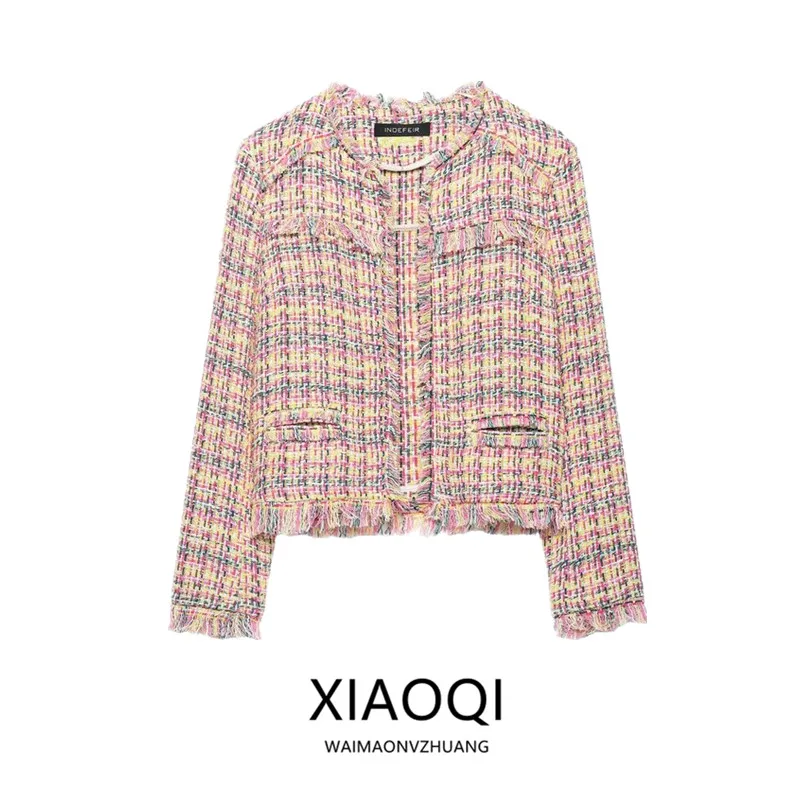 2026 Early Autumn New Women's Long Sleeve round Neck Fringe Texture Open Front Jacket Standard Fit Commute Style Outerwear
