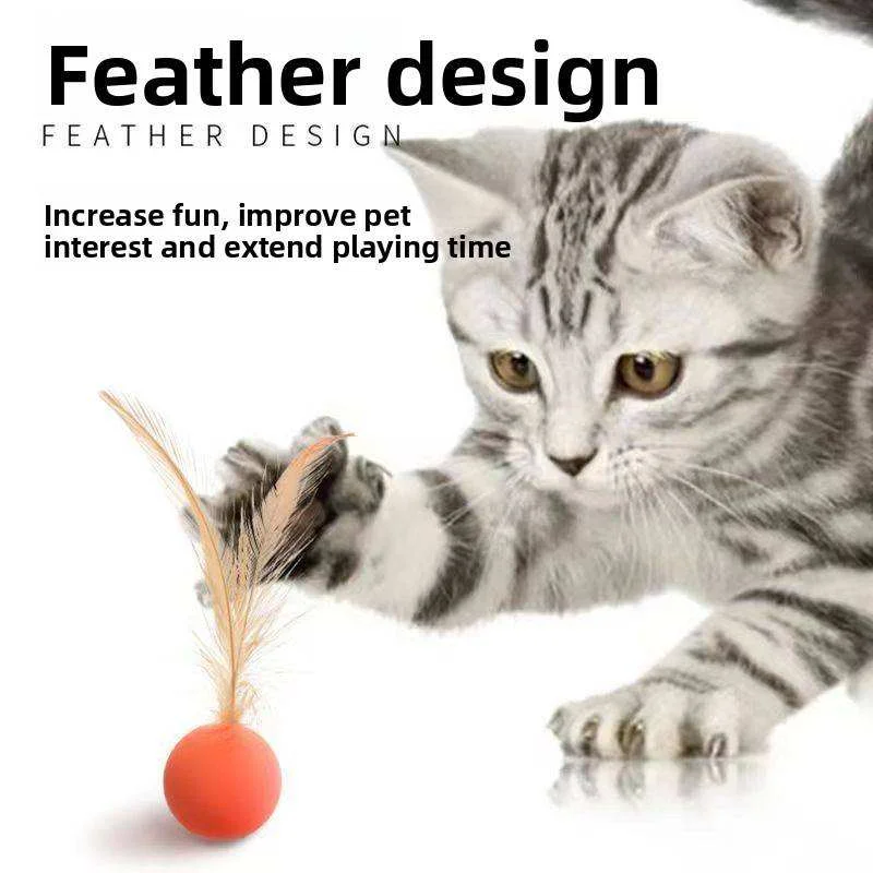 Colorful Feather Elastic Bounce Cat Toy Interactive Kitten Play Ball Durable Chew Toy For Indoor Cats Entertainment Supplies