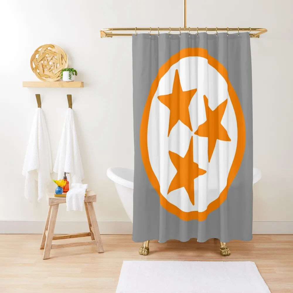 

White & Orange Tri-Star Shower Curtain Elegant Bathroom Curtain