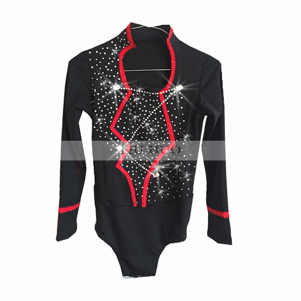 

LIUHUO топ для фигурного катания на льду, мужская черная одежда из спандекса в полоску со стразами и длинными рукавами, одежда для мальчиков, костюм для соревнований, танцев