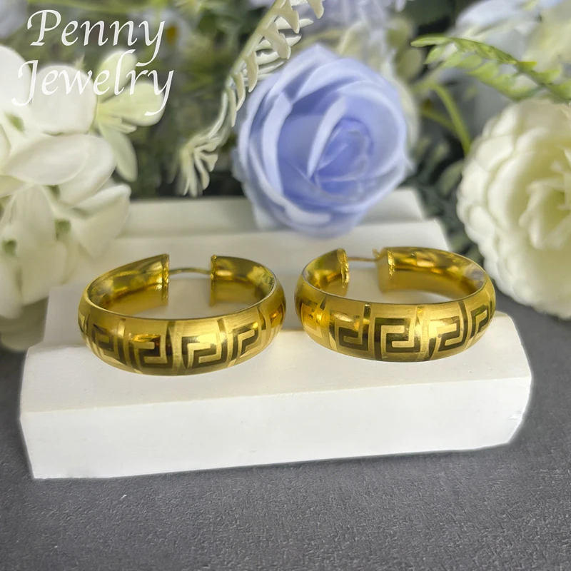 Original 18K Gold Plated Hoop Earrings for Women Copper Vintage Circle Earring Party Wedding Gifts Italian African Jewelry Sets